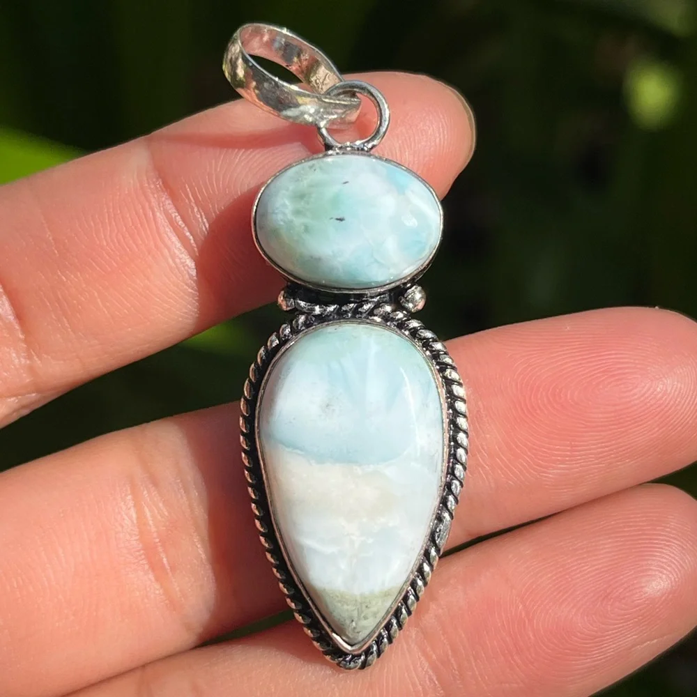 925‎ silver plated two stone Larimar pendant